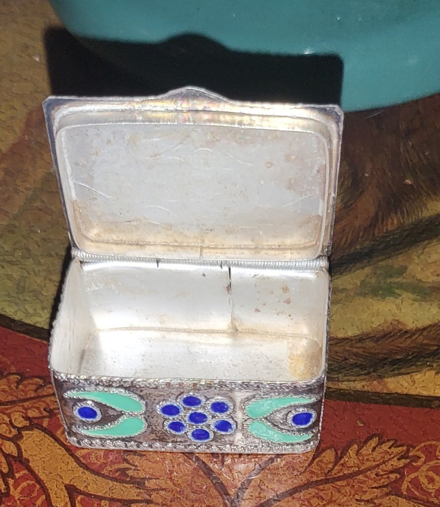 Sterling Silver Hand Painted Trinket Pill Box