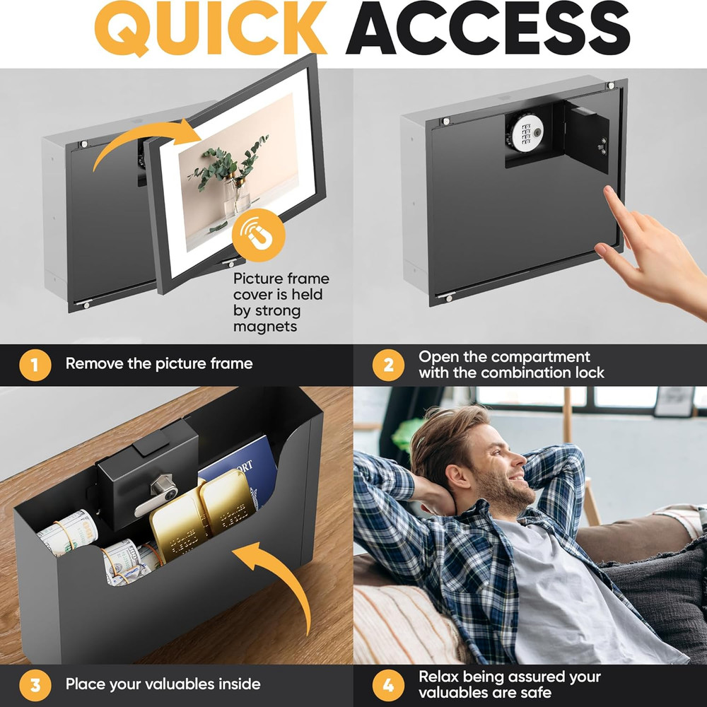 Hidden Wall Safe with Picture Frame | Durable Metal | Combination Lock