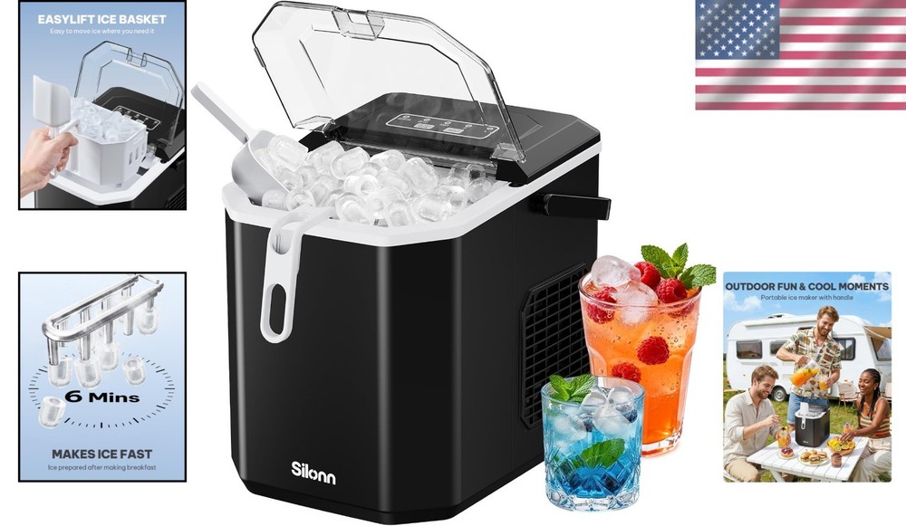 Portable Ice Maker with Self-Cleaning Function - 26 lbs Daily, Easy Carry Handle
