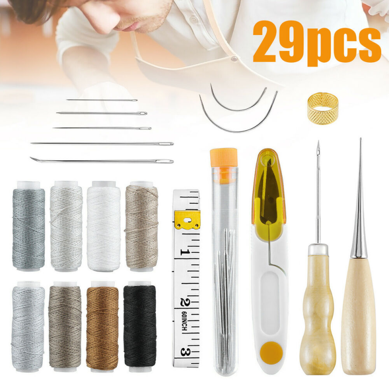 29 Leather Craft Punch Tools Kit Stitching Carving Working Sewing Saddle Groover