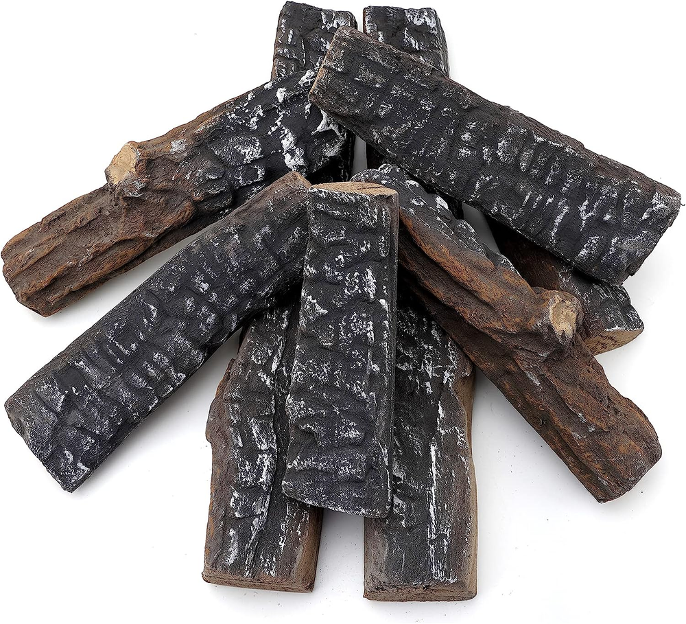 Large Flame Ceramic Wood Logs Fireplace Fire Pit Log Set For All Types Indoor Ou