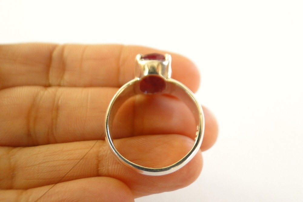 Oval Red Ruby Solitaire 925 Sterling Silver Ring Size 8