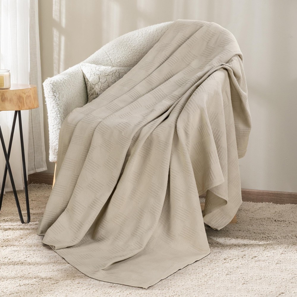 Utopia Bedding 100% Cotton Thermal Blanket Khaki Throw Size Throw,