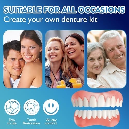 Moldable False Teeth Veneers - Silicone Dentures Set for Upper & Lower, DIY Smil
