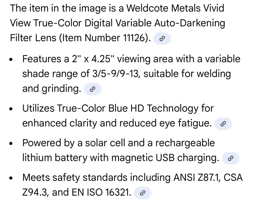 Darkening Filter Lense