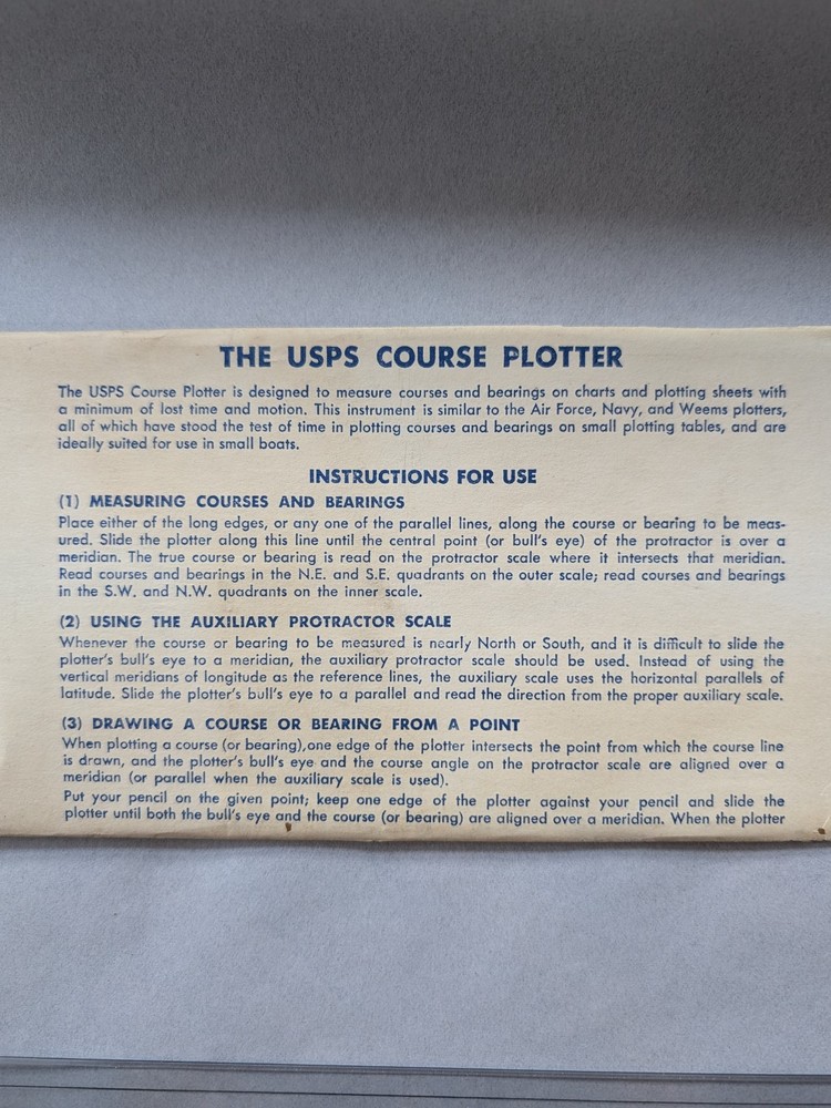 USPS 1960's Clear Nautical Navigation Course Plotter Ruler Tool W/ Sleeve