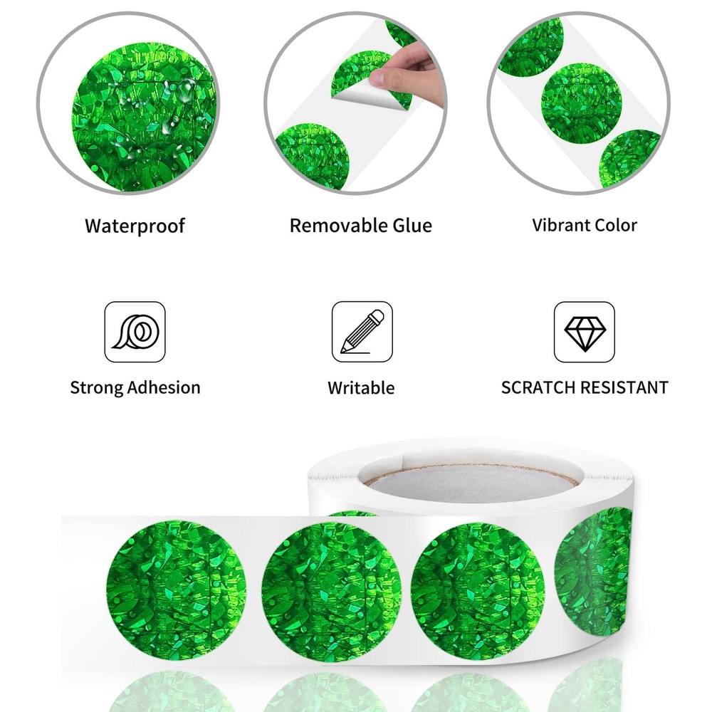 Round Stickers Green 1 Inch Circle Labels Color Coding Glitter Sparkle Dot St...