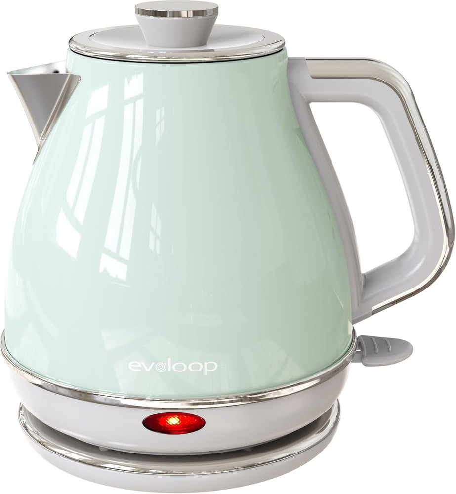 Evoloop Retro Electric Tea Kettle 1.0L 1500W Stainless Steel Rapid Boil Mint Gre