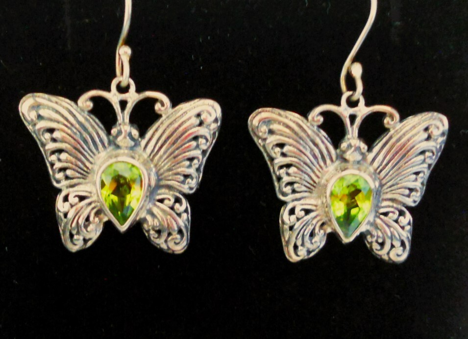 Handmade Sterling Silver Peridot Butterfly Earrings