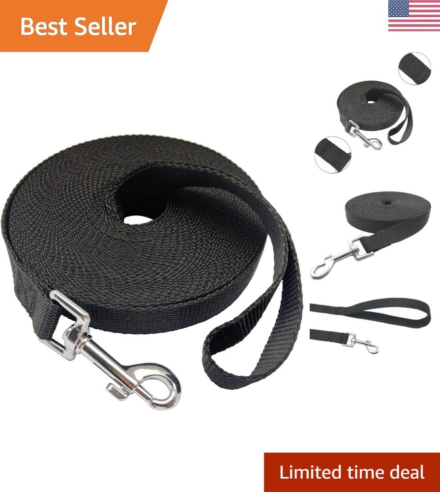 Strong Nylon Dog Training Leash - 1" x 50ft - Black - Multiple Sizes