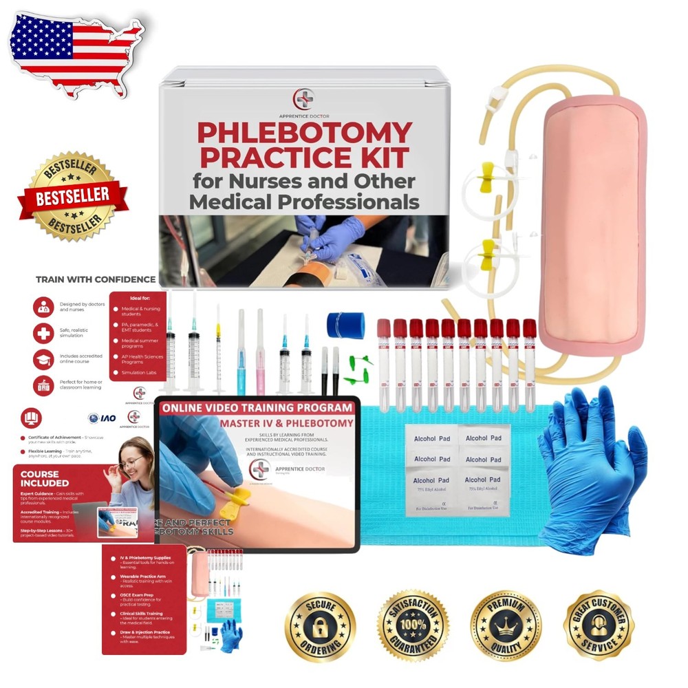 Phlebotomy IV Practice Kit for Nurses & Pros - Realistic Arm & Online Training