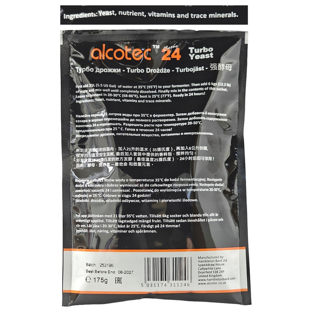 Alcotec Turbo Yeast Classic 24 175g (Pack of 4)