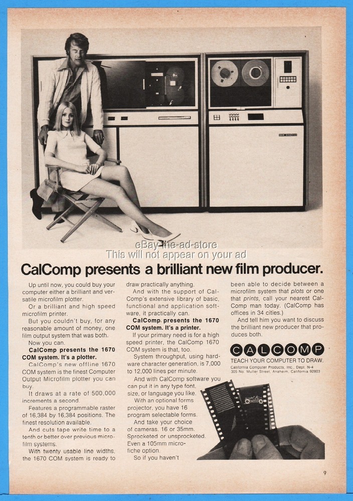 1970 CalComp 1670 COM system Plotter Printer Vintage computer Anaheim CA Ad