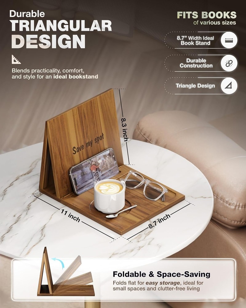 Triangle Book Holder Book Rest Acacia Foldable Book Nook Reading Valet Triangle