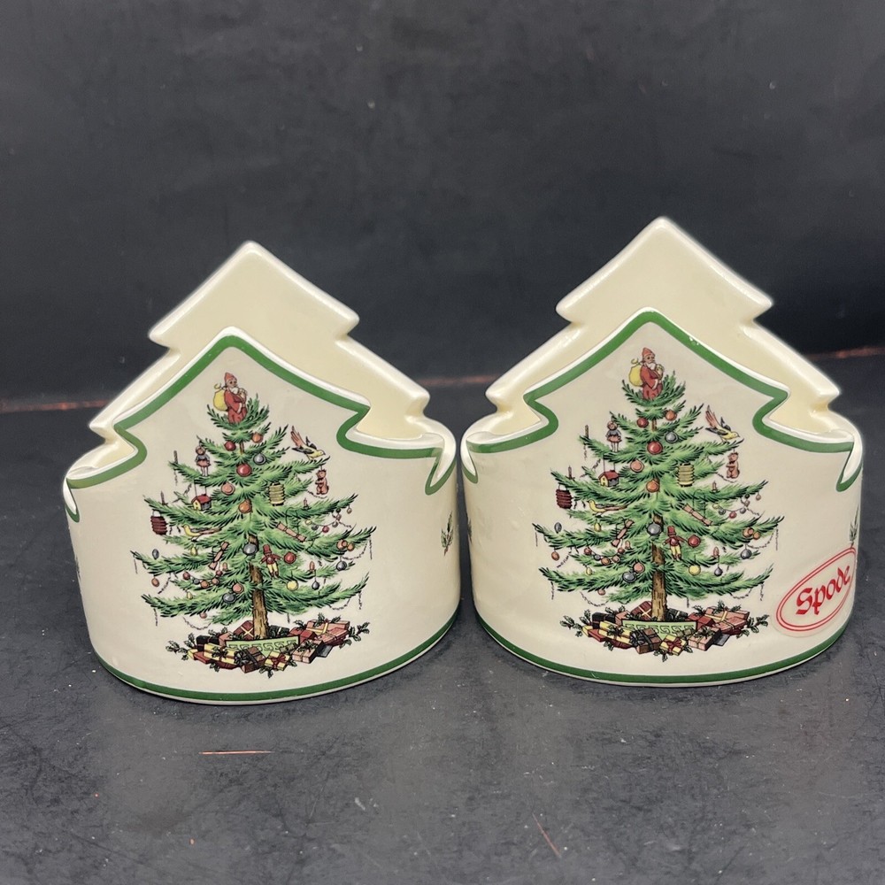 Vintage Spode Christmas Tree Pattern Pillar Candle Votive Holders Set 2 See note