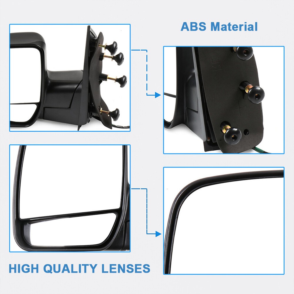 Pair Power Manual Fold Black Surface Mirrors For 2003-2014 Ford Econoline