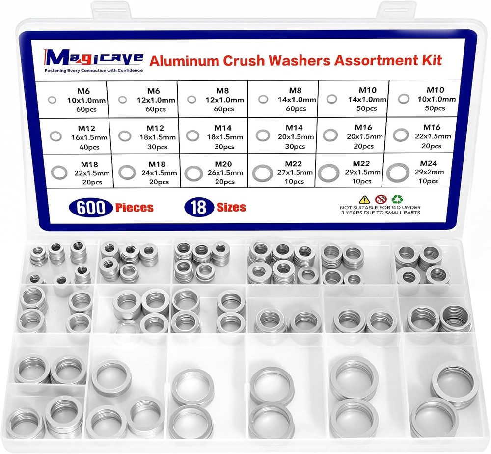 Aluminum Crush Washer Assortment Kit 18 Sizes