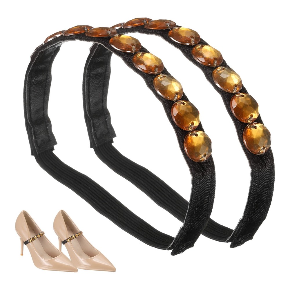 2 Pcs Rhinestone Elastic Shoe Straps Heels Ankle Straps, Black+Champagne