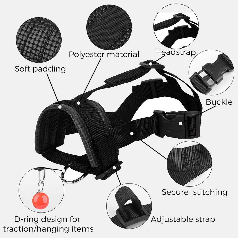 Head Strap Dog Muzzle Prevent from Taking Off by Paws for Small,Medium and La...