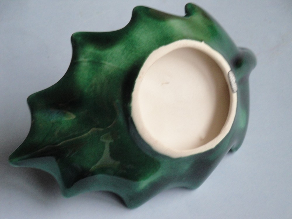 Ceramic Candlestick Holder Circa 1990's Leaf Shape Green Color