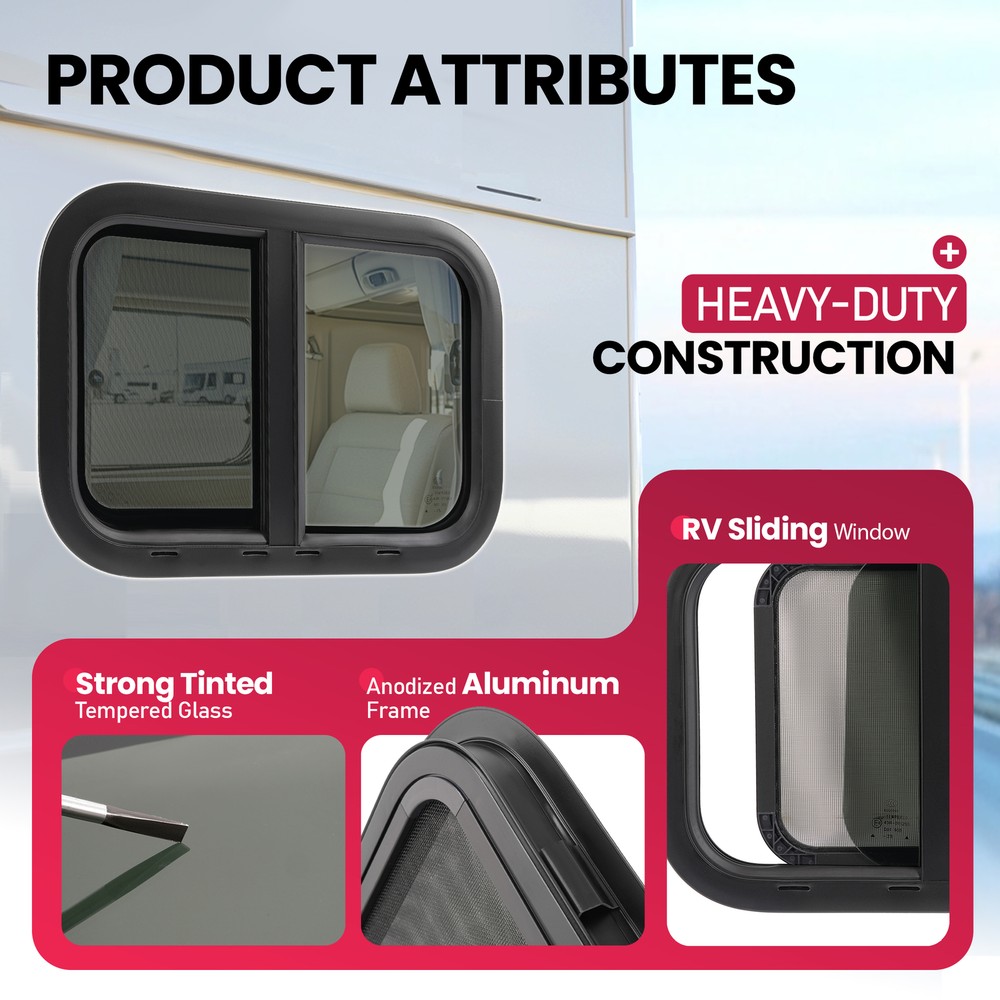 21" X 14" Teardrop Horizontal Sliding Replacement RV Window w/ Screen & Trim