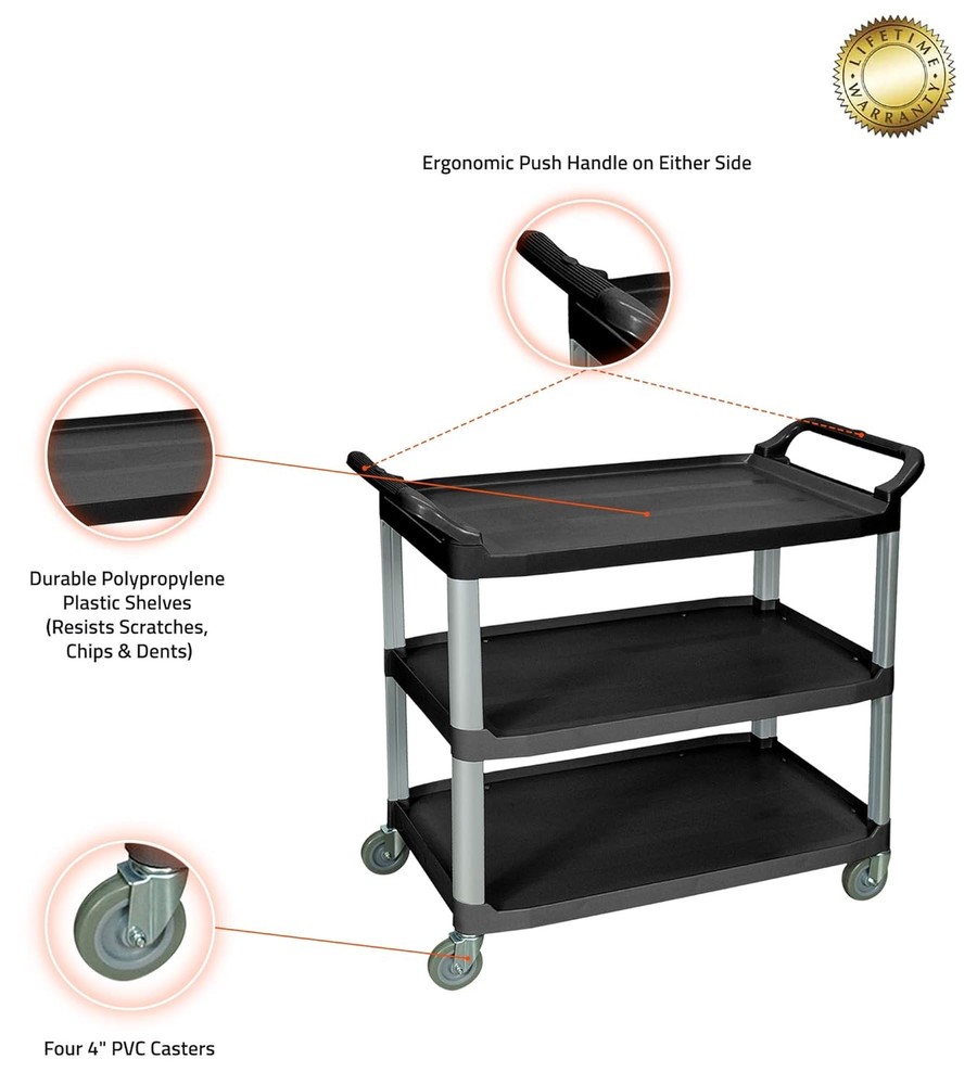 Home Office Large Multipurpose Three Shelves Serving Cart Black