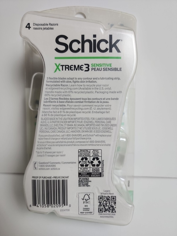 NEW Schick XTREME3 SENSITIVE Disposable Razors - 4 Count