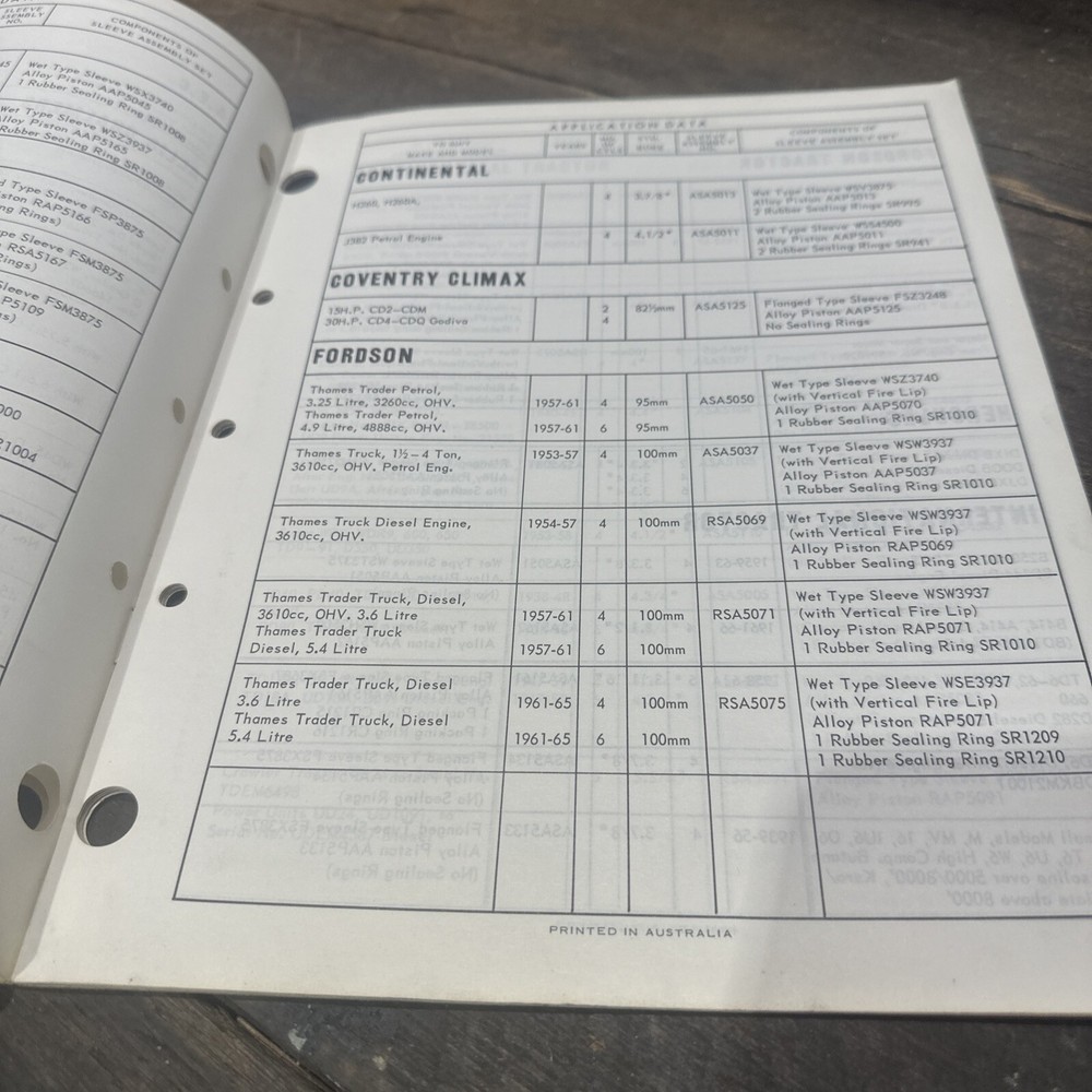 ACL Sleeve Assemblies 1967 Repco Vintage Catalogue