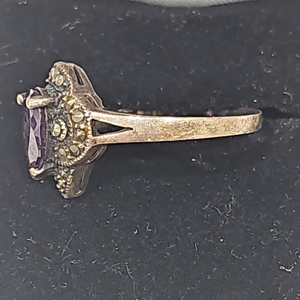 Sterling Gemstone Ornate Amethyst Ring Size 8