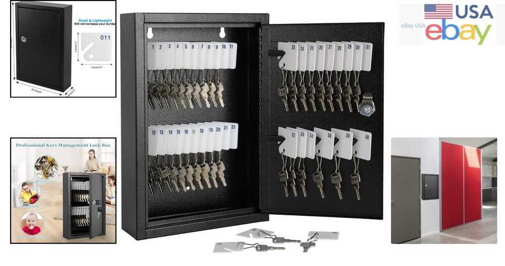 Durable Key Storage Cabinet with 40 Hooks and Labels for Secure Organization