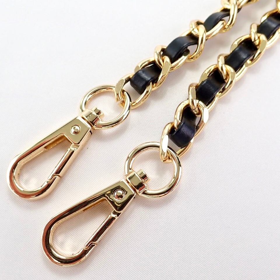 Inline Leather Chain Strap (Black) | Cotton Raffia