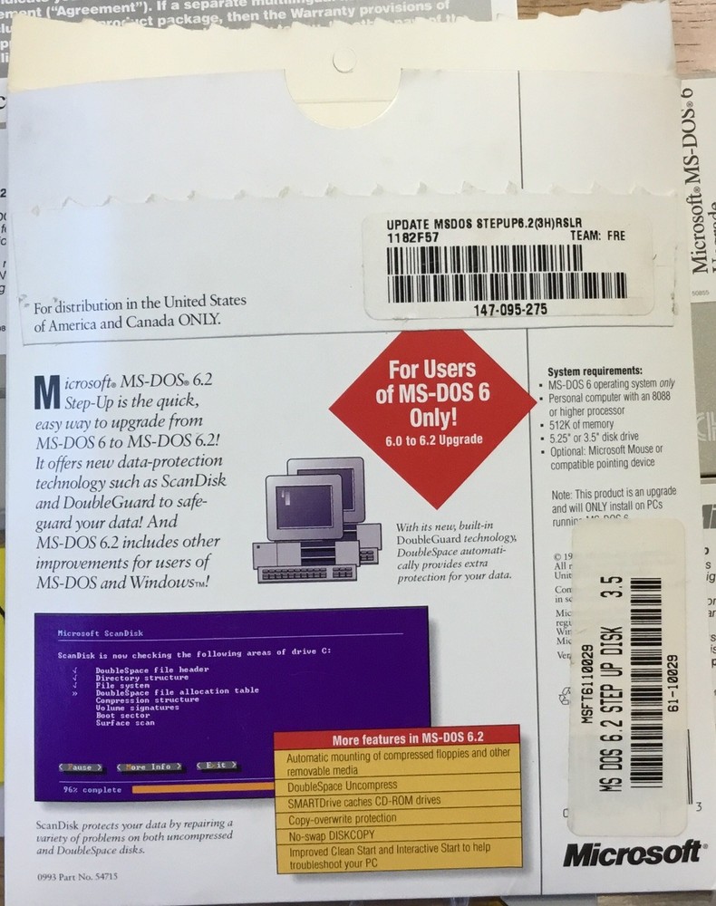 Microsoft MS-DOS 6.2 Step-UP Upgrade from MS-DOS 6.0 to 6.2