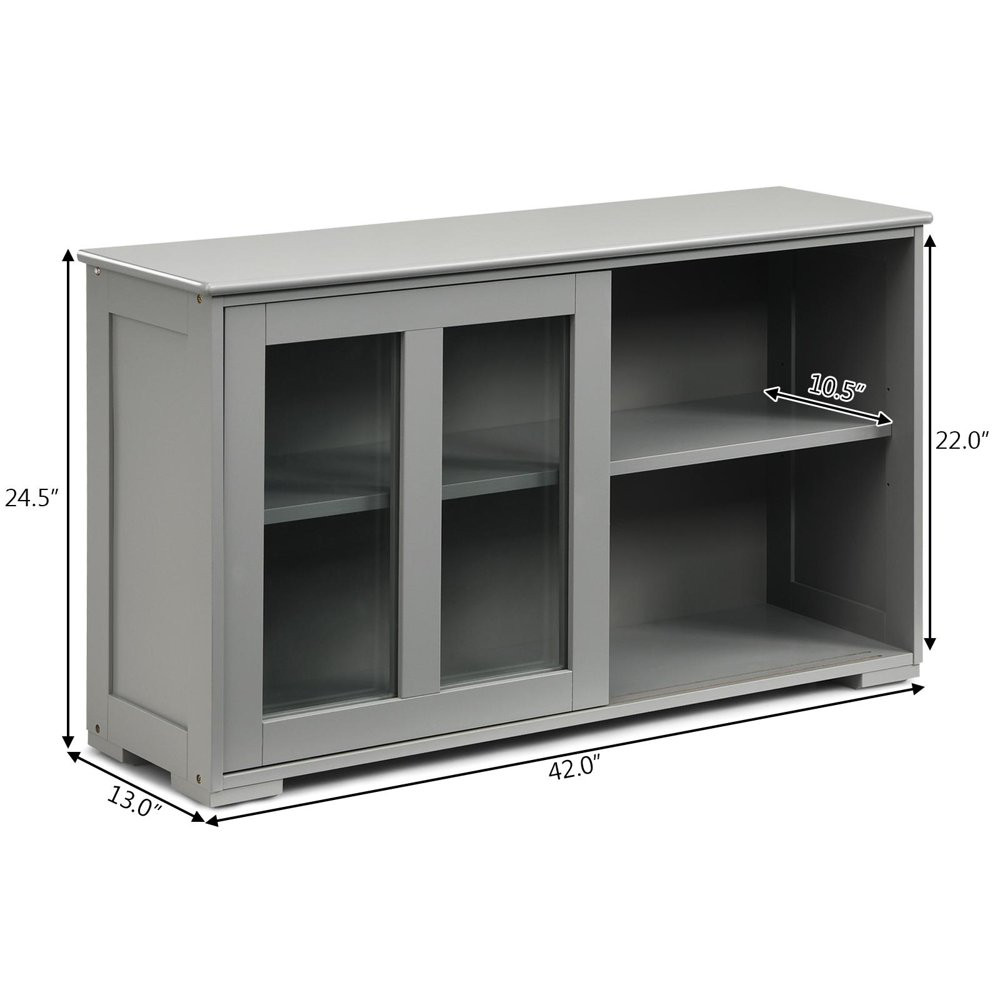 Buffet Cabinet Kitchen Storage Cabinet Sliding Tempered Glass Doors Sideboard
