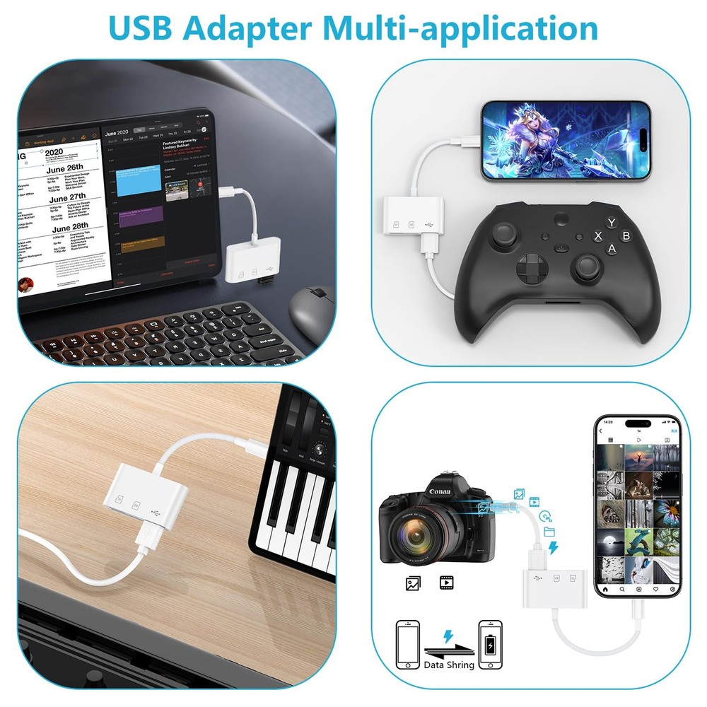 USB C Micro SD Card Reader Adapter for iPhone 17 Pro Max 1Pack, light white
