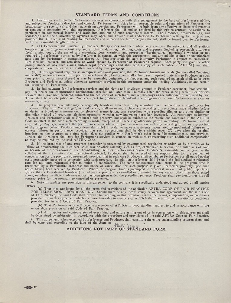 BUDDY HACKETT - CONTRACT SIGNED 12/20/1955