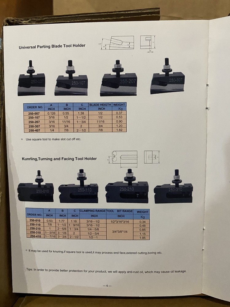 Quick Change Tool Post Set 6 Pcs Lathe Tool Holders for 6"-12" Mini Lathe Swing