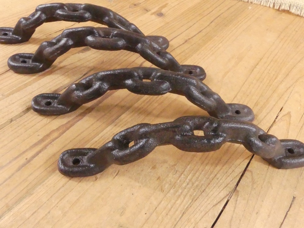 4 Large Cast Iron Antique style Chain Barn Handle, Gate Pull, Shed Door Handles