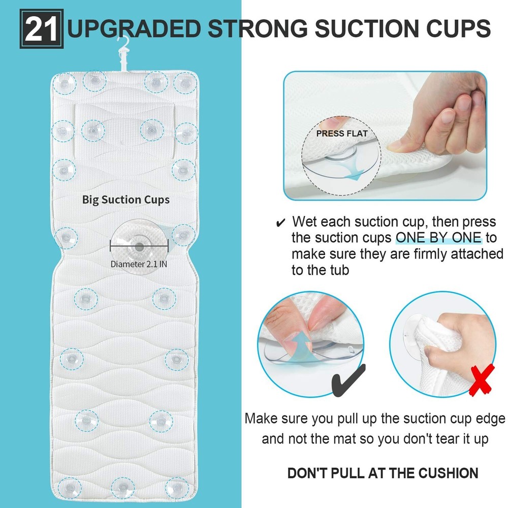 Ultimate Bath Pillow with Enhanced Support - Soft 5D Air Mesh & Suction Cups