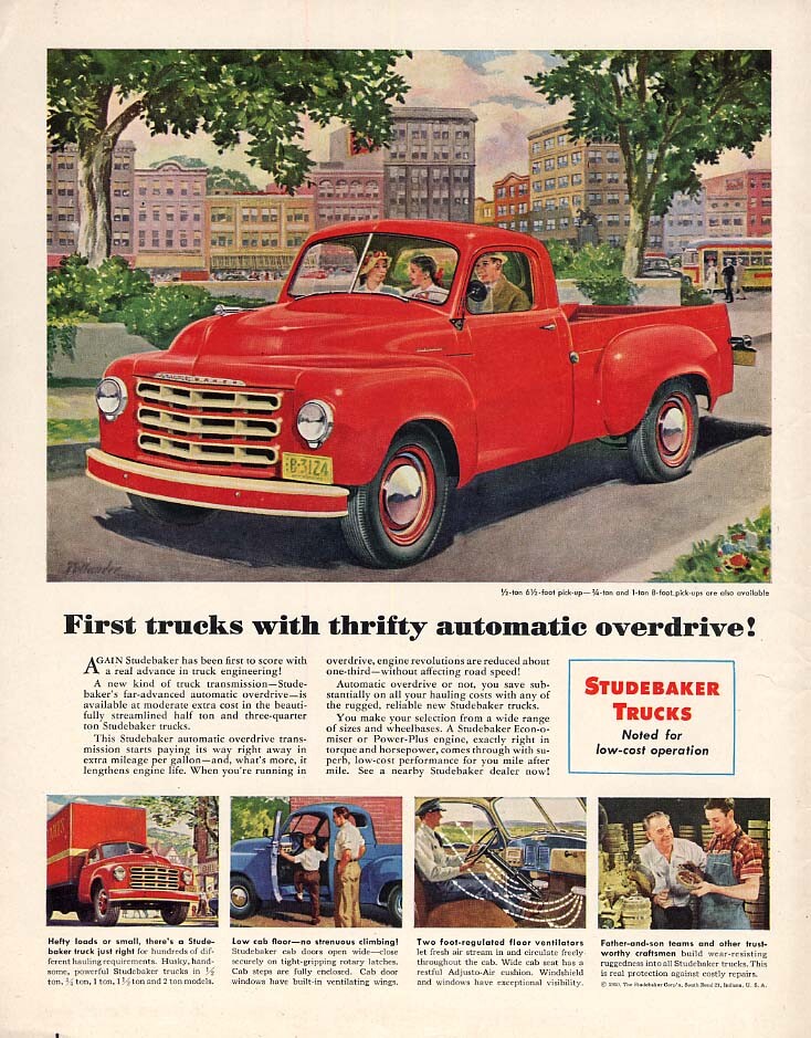 First trucks with thrifty automatic overdrive Studebaker Pickup Truck ad 1950 Cl