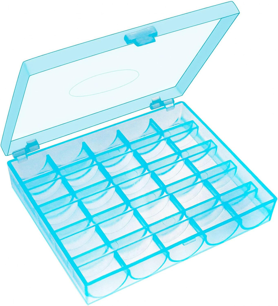 25 Slots Sky Blue Bobbin Box,Sewing Machine Bobbin Organizer Plastic Case,Transp