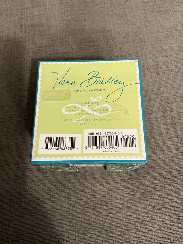 Vera Bradley Take Note Cube in Peacock: 600-Sheet Notepad with Pen Holder