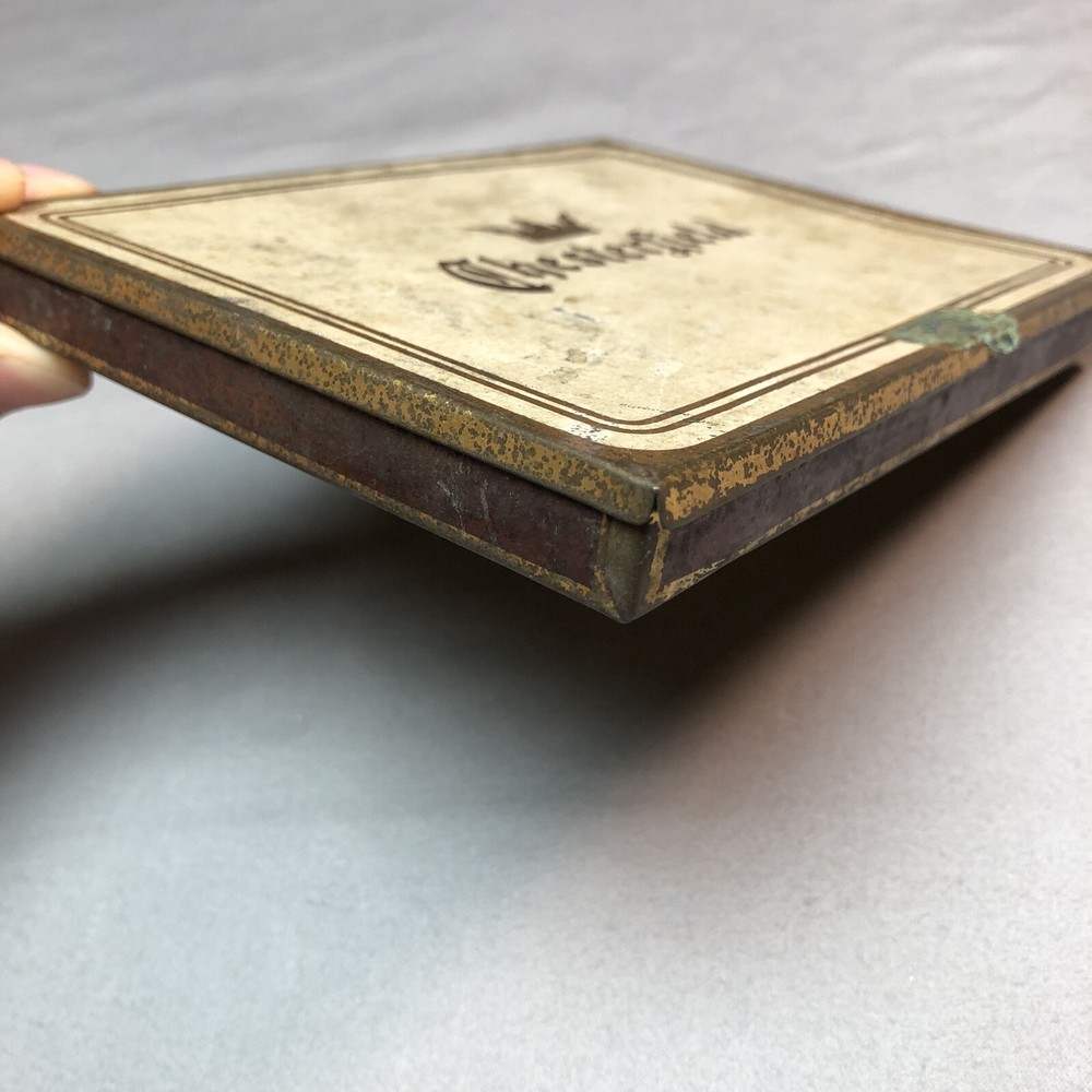 Vintage Chesterfield Tin Cigarette Box With Partial Stamp - Mancave, Decor