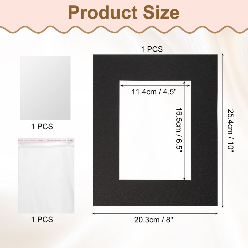 Picture Mats, 8x10 Frame Mattes with Backing, Black