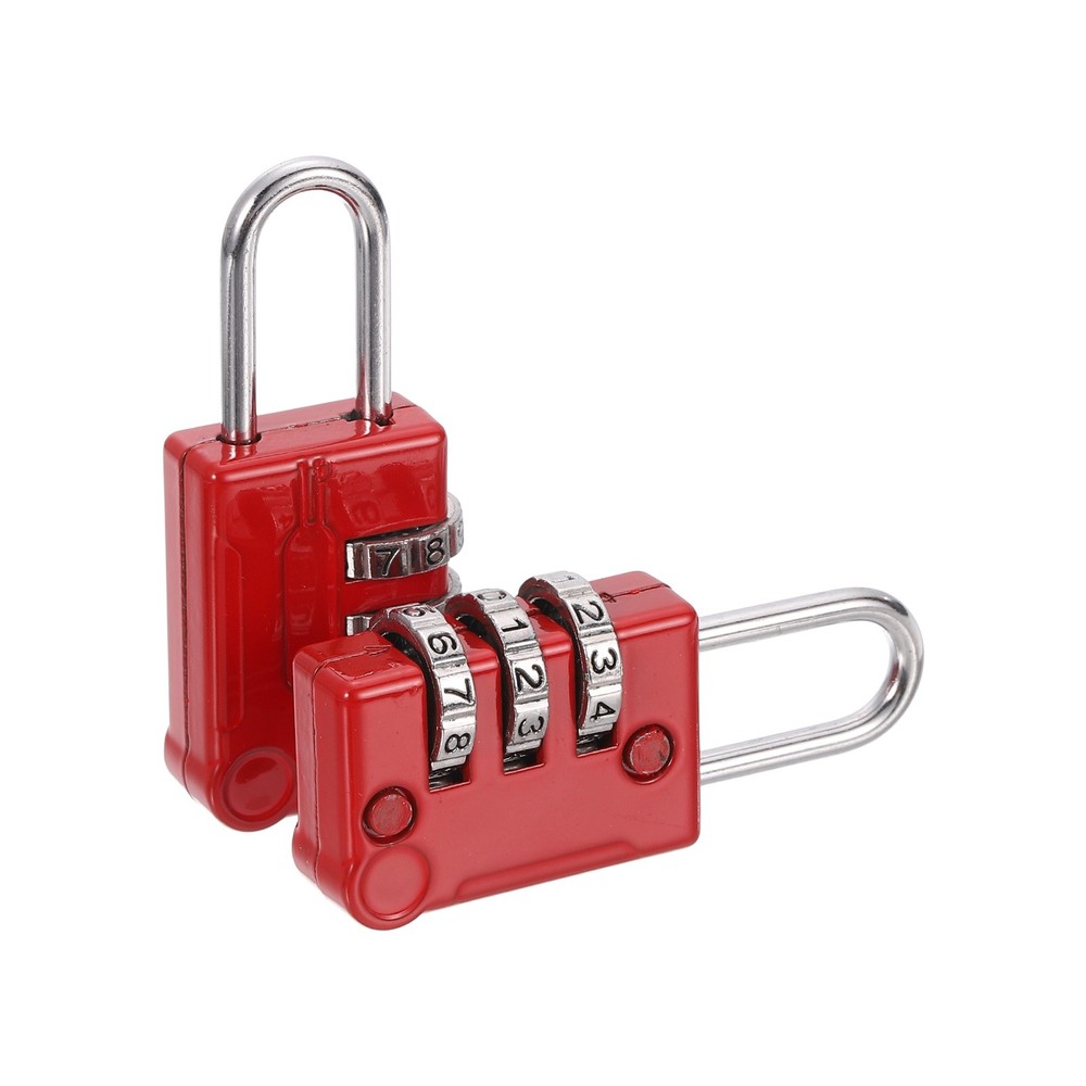 2Pcs Resettable 3 Digit Combination Lock Code Padlock, Red (56 x 24mm)