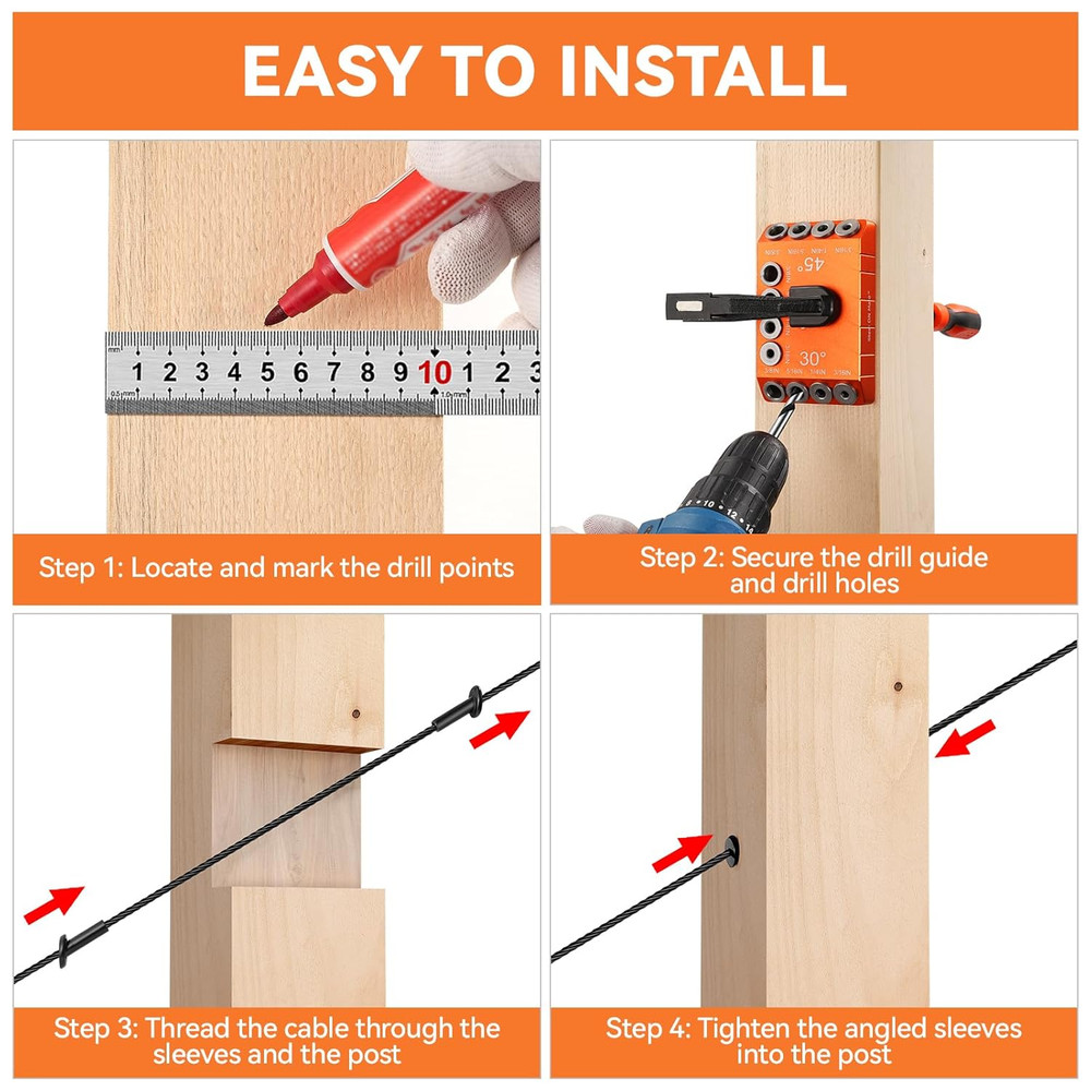 80 Pack Black Angle Beveled Protector Sleeves for Stair Cable Railing