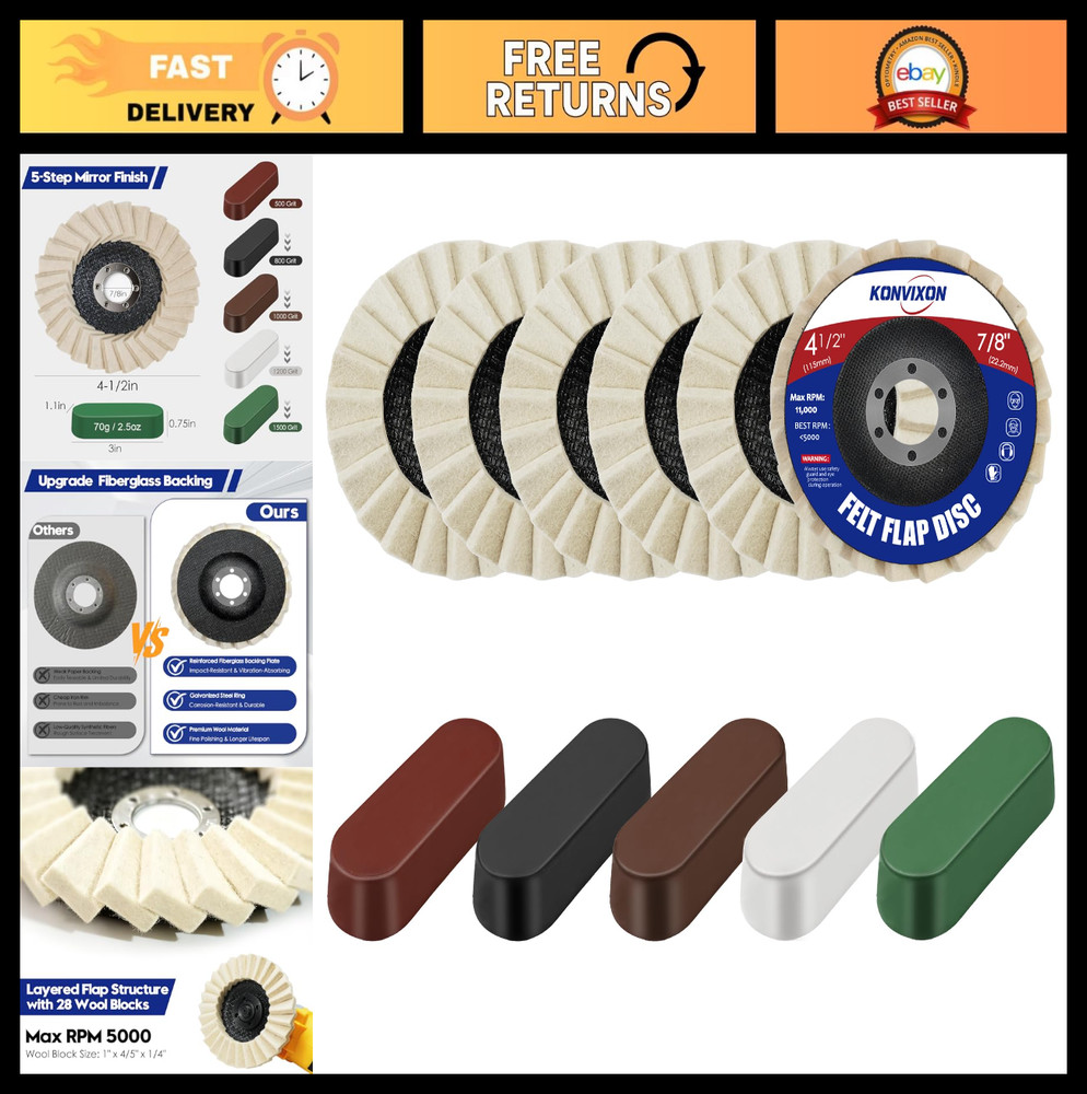 11PCS Wool Felt Polishing Disc Set for Angle Grinder - 4.5" Buffing Wheel Kit