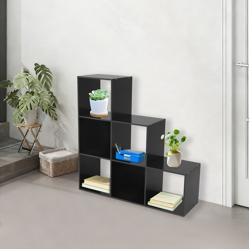 6-Cube Black Storage Organizer Bookcase, Display Compartment Open Back