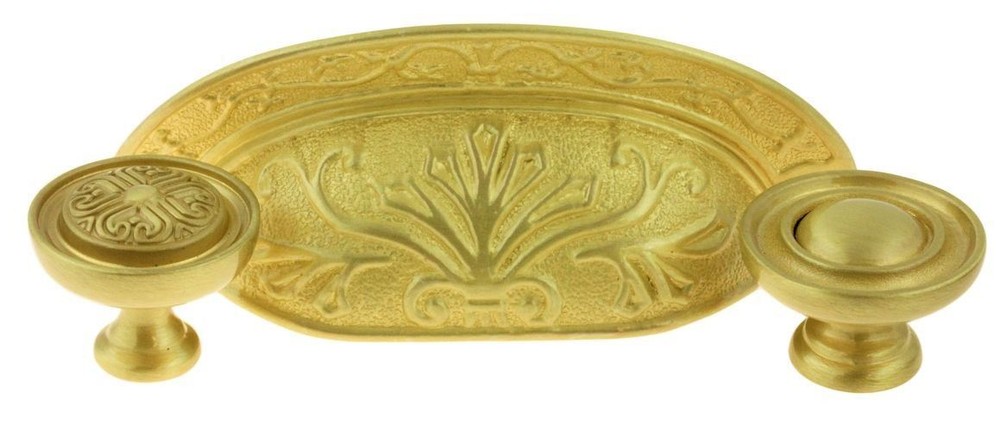 2-1/2" Baroque Scroll Work Cup Pull Satin Brass