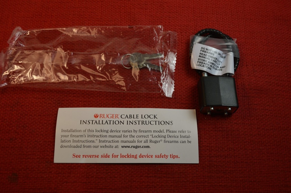 Ruger Black Cable Gun Lock With Instructions and 2 Keys NEW