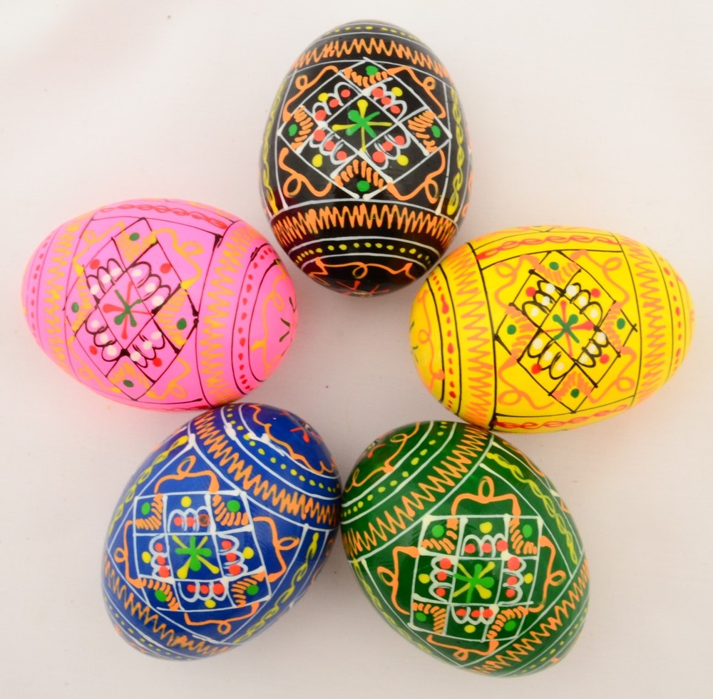 5 Wooden Ukrainian Pysanky Pysanka Easter Painted Eggs